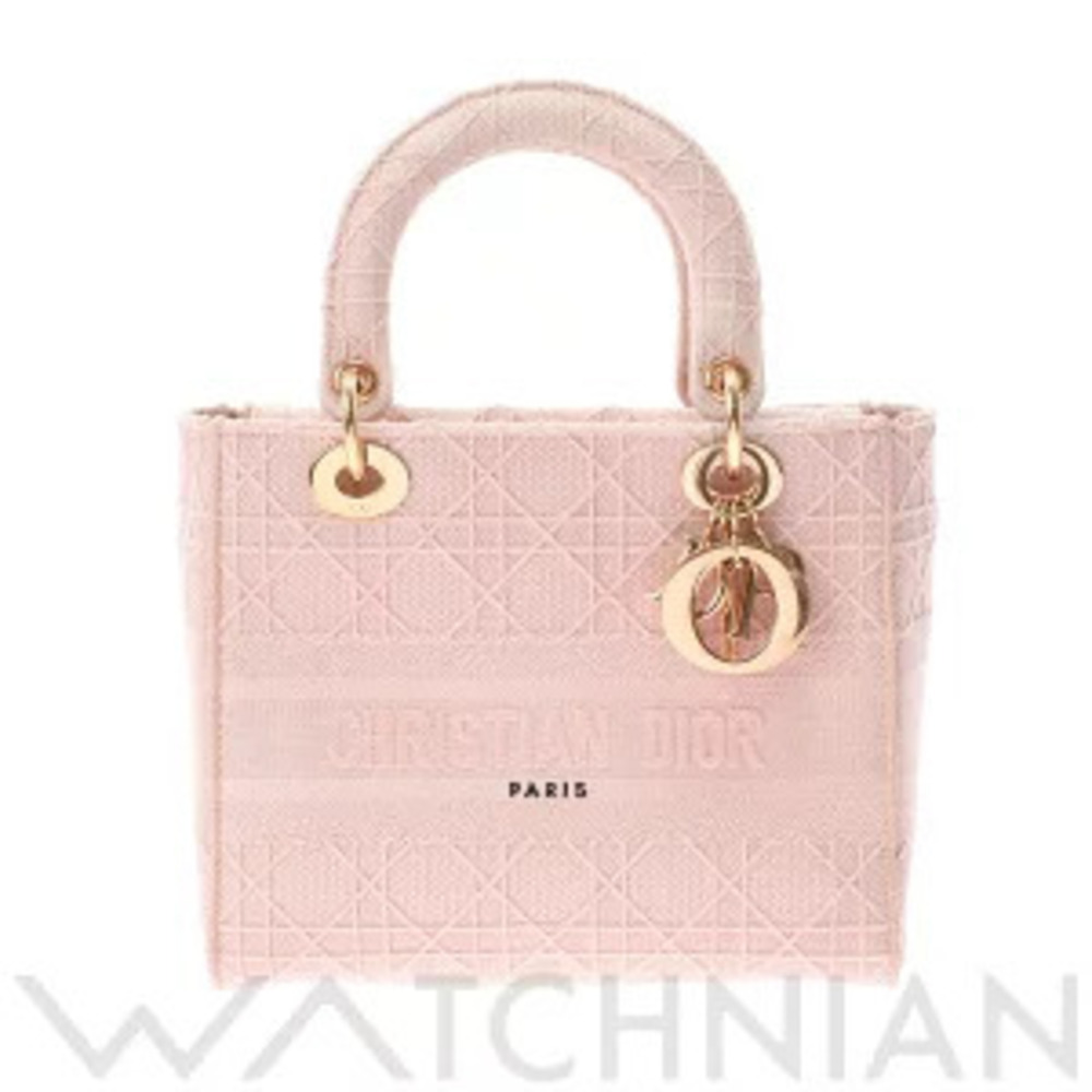 Dior LADY LITE Bag Cannage Pink Beige Embroidered Canvas Handbag